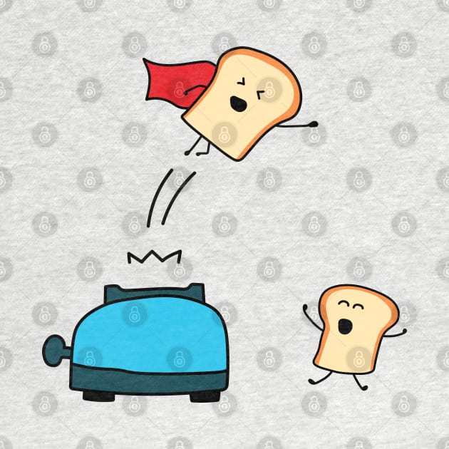 funny toaster cute bread jumps like superman by wordspotrayal